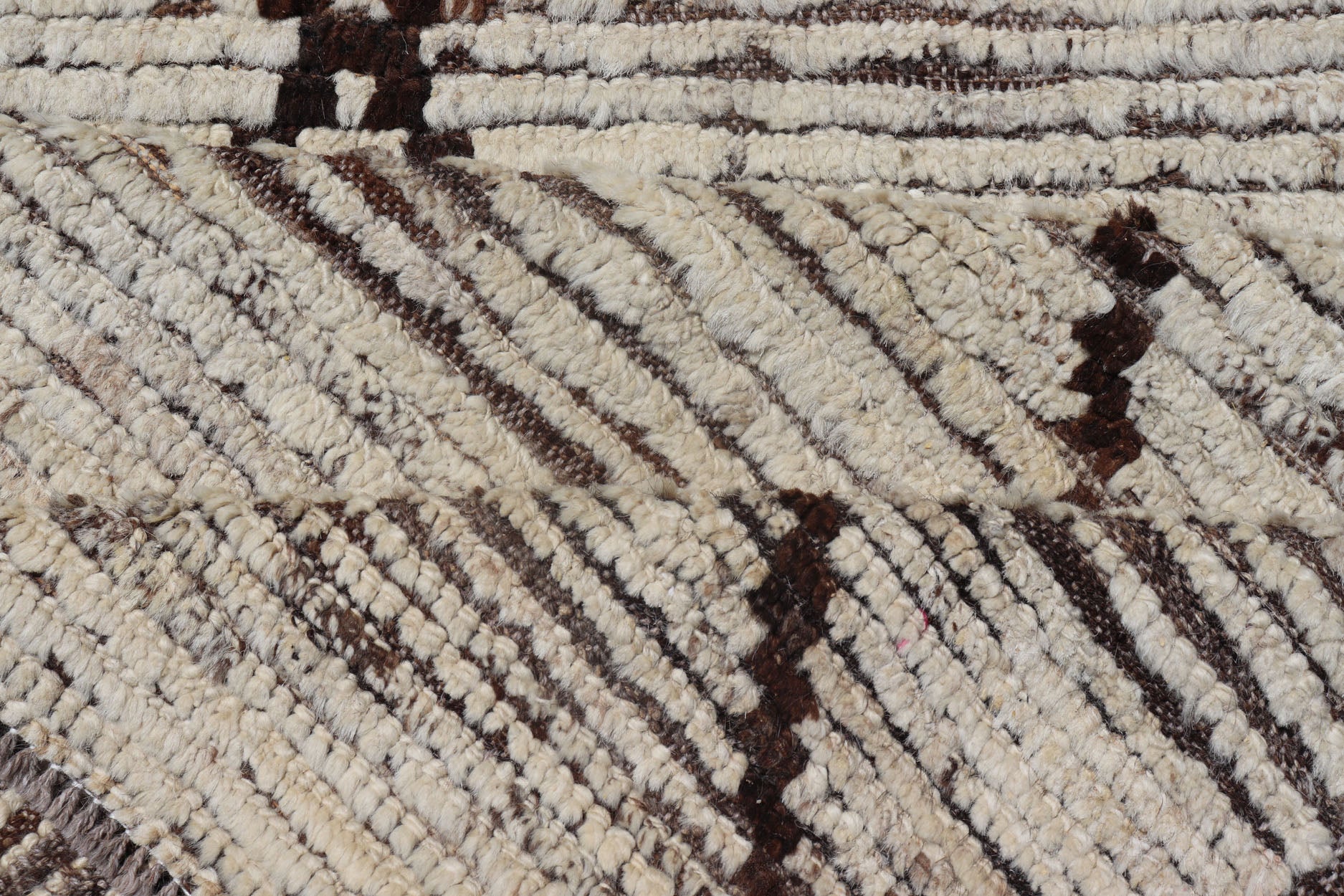 Modern Long Runner in Distressed Moroccan Design in Off White and Brown Diamonds Variegated white and off white background along with brown diamond shaped lines creates tribal design, modern design runner, Keivan Woven Arts/rug AFG - 36130, count... - Keivan Woven ArtsAFG - 36130 - 1621 - 16838Rug