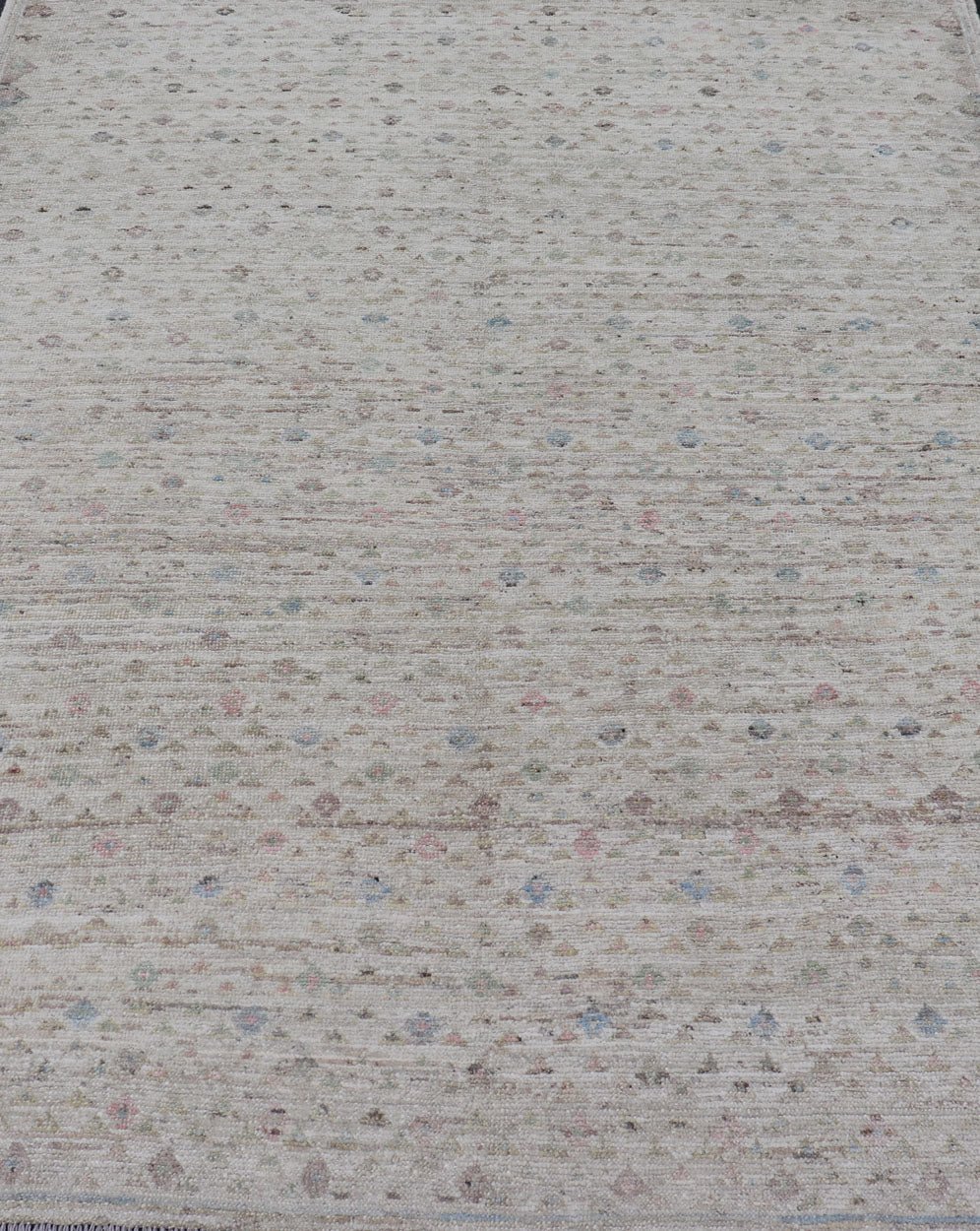 Modern Piled Rug with All - Over Design in Muted Colors and Cream Background Neutral tone rug with free - flowing modern design in shades of cream, brown, blue and neutral colors, Keivan Woven Arts/ rug AFG - 36149, country of origin / type: Afghanis... - Keivan Woven ArtsAFG - 36149 - 5966 - 16826Rug