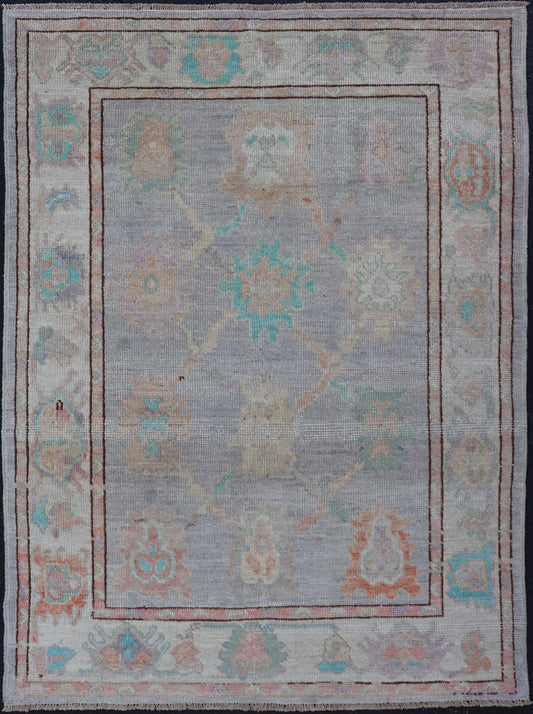 Measures: 4'2 x 6'0 Afghan Keivan Woven Art Oushak with Soft Floral Motifs on Light Cream Background. Keivan Woven Arts; rug AFG - 39441 Country of Origin: Afghanistan Type: Oushak Design: Floral. This grandiose Oushak features a showcasing i... - Keivan Woven ArtsAFG - 39441 - 18221Rug