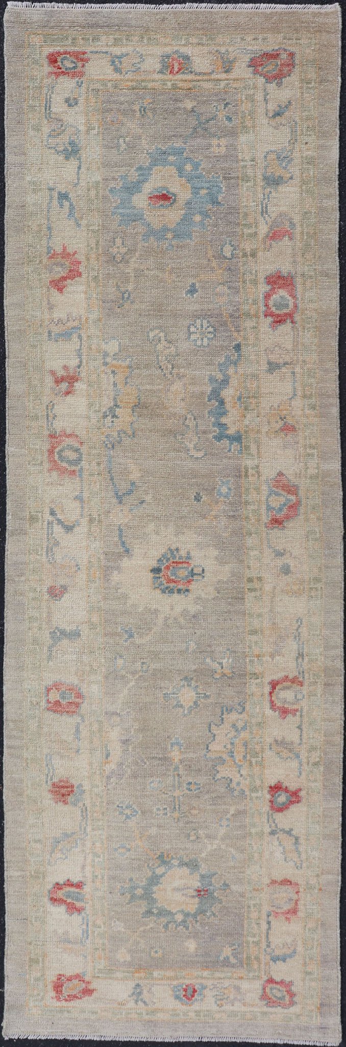 Measures: 2'11 x 9'2 Modern Oushak Floral Runner by Keivan Woven Arts in Multi Colors. Keivan Woven Arts/rug AFG - 39444, country of origin / type: Afghanistan / Oushak. This traditional Oushak rug features a neutral color background of taupe... - Keivan Woven ArtsAFG - 39444 - 18365Rug