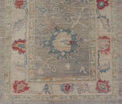 Measures: 2'11 x 9'2 Modern Oushak Floral Runner by Keivan Woven Arts in Multi Colors. Keivan Woven Arts/rug AFG - 39444, country of origin / type: Afghanistan / Oushak. This traditional Oushak rug features a neutral color background of taupe... - Keivan Woven ArtsAFG - 39444 - 18365Rug
