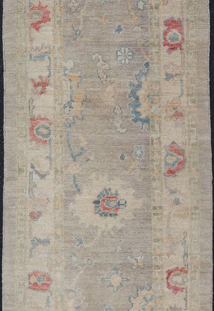 Measures: 2'11 x 9'2 Modern Oushak Floral Runner by Keivan Woven Arts in Multi Colors. Keivan Woven Arts/rug AFG - 39444, country of origin / type: Afghanistan / Oushak. This traditional Oushak rug features a neutral color background of taupe... - Keivan Woven ArtsAFG - 39444 - 18365Rug