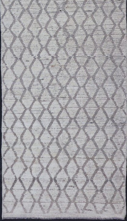 Measures: 3'4 x 13'7 Modern Moroccan Runner by Keivan Woven Arts with Diamond Design. Keivan Woven Arts; rug AFG - 39448, country of origin / type: Afghanistan / Modern Casual, circa early - 21th century. This modern casual tribal rug has been hand - ... - Keivan Woven ArtsAFG - 39448 - 18239Rug