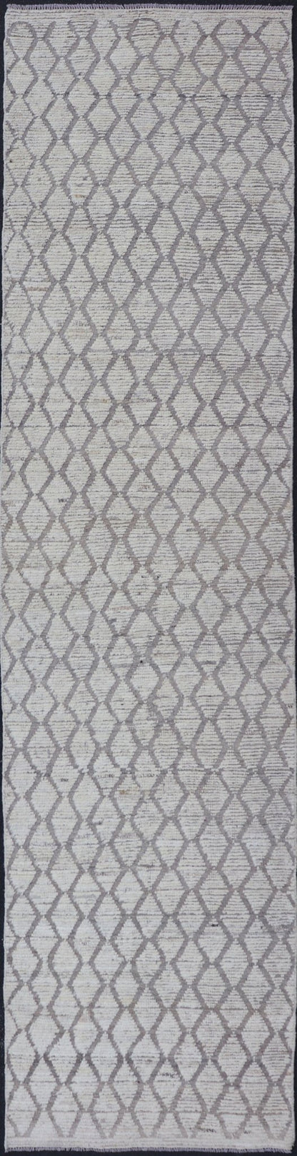 Measures: 3'4 x 13'7 Modern Moroccan Runner by Keivan Woven Arts with Diamond Design. Keivan Woven Arts; rug AFG - 39448, country of origin / type: Afghanistan / Modern Casual, circa early - 21th century. This modern casual tribal rug has been hand - ... - Keivan Woven ArtsAFG - 39448 - 18239Rug