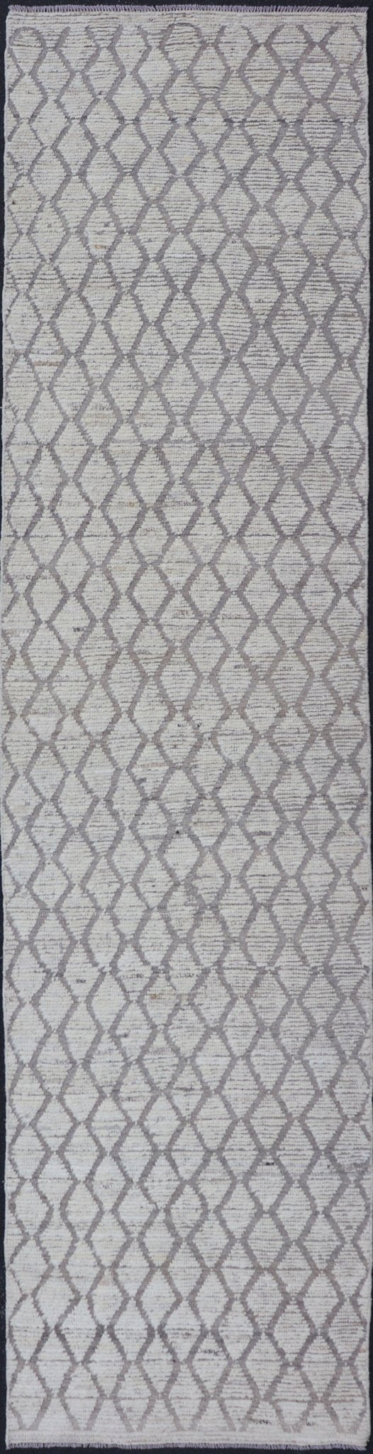 Measures: 3'4 x 13'7 Modern Moroccan Runner by Keivan Woven Arts with Diamond Design. Keivan Woven Arts; rug AFG - 39448, country of origin / type: Afghanistan / Modern Casual, circa early - 21th century. This modern casual tribal rug has been hand - ... - Keivan Woven ArtsAFG - 39448 - 18239Rug