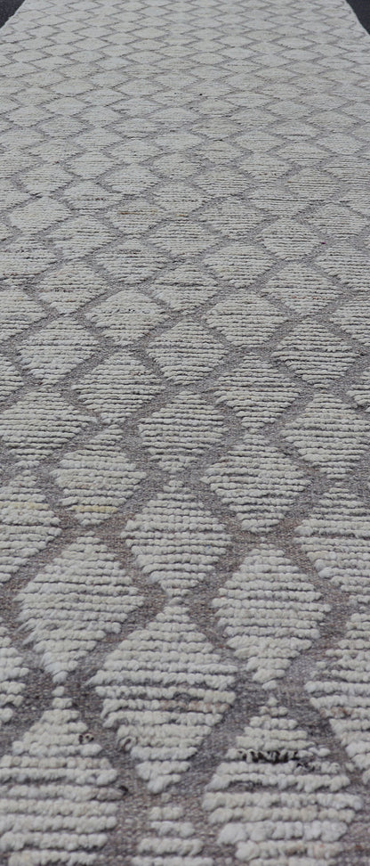 Measures: 3'4 x 13'7 Modern Moroccan Runner by Keivan Woven Arts with Diamond Design. Keivan Woven Arts; rug AFG - 39448, country of origin / type: Afghanistan / Modern Casual, circa early - 21th century. This modern casual tribal rug has been hand - ... - Keivan Woven ArtsAFG - 39448 - 18239Rug