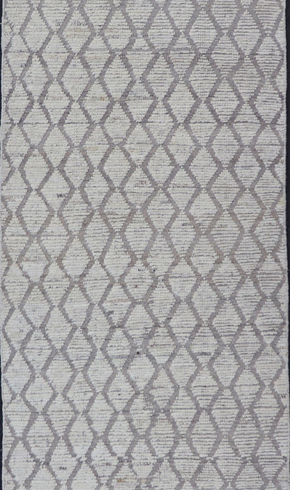 Measures: 3'4 x 13'7 Modern Moroccan Runner by Keivan Woven Arts with Diamond Design. Keivan Woven Arts; rug AFG - 39448, country of origin / type: Afghanistan / Modern Casual, circa early - 21th century. This modern casual tribal rug has been hand - ... - Keivan Woven ArtsAFG - 39448 - 18239Rug
