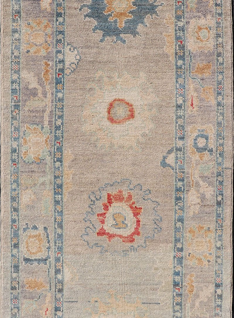 Measures: 3'0 x 9'6 Modern Floral Oushak Runner in Multi Colors by Keivan Woven Arts. Keivan Woven Arts/rug AFG - 39458, country of origin / type: Afghanistan / Oushak. This traditional Oushak rug features a neutral color background of taupe ... - Keivan Woven ArtsAFG - 39458 - 18251Rug