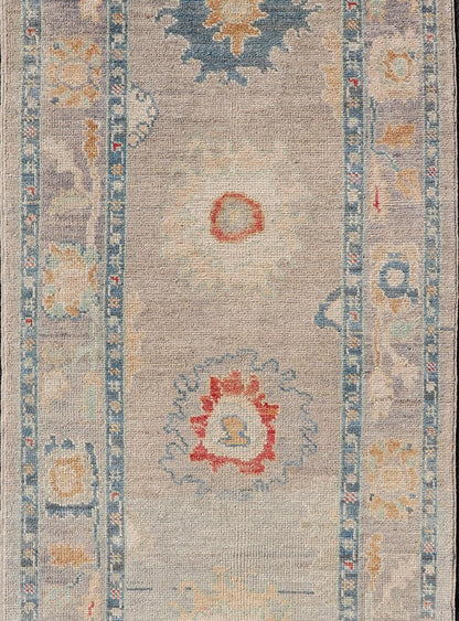 Measures: 3'0 x 9'6 Modern Floral Oushak Runner in Multi Colors by Keivan Woven Arts. Keivan Woven Arts/rug AFG - 39458, country of origin / type: Afghanistan / Oushak. This traditional Oushak rug features a neutral color background of taupe ... - Keivan Woven ArtsAFG - 39458 - 18251Rug
