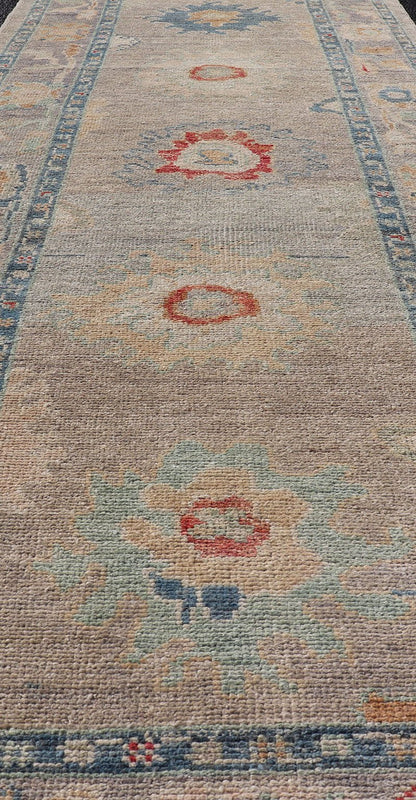 Measures: 3'0 x 9'6 Modern Floral Oushak Runner in Multi Colors by Keivan Woven Arts. Keivan Woven Arts/rug AFG - 39458, country of origin / type: Afghanistan / Oushak. This traditional Oushak rug features a neutral color background of taupe ... - Keivan Woven ArtsAFG - 39458 - 18251Rug