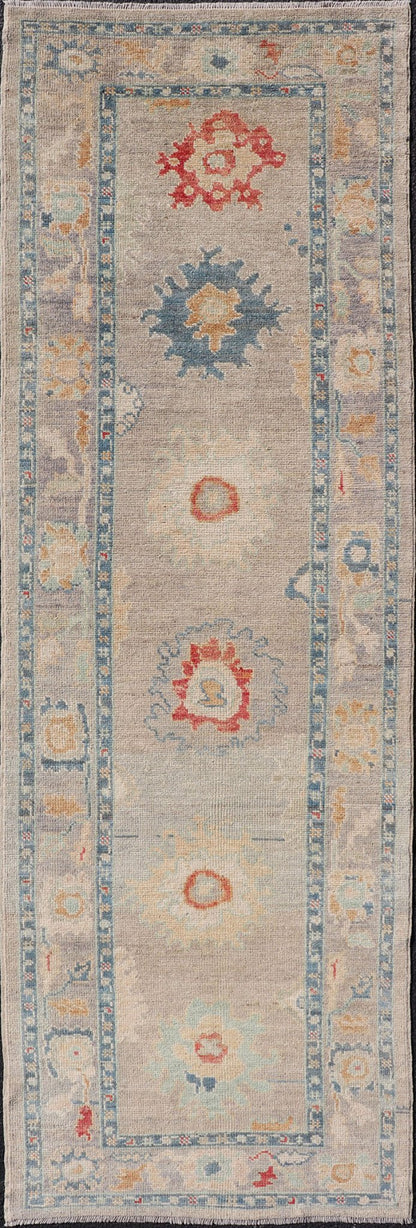 Measures: 3'0 x 9'6 Modern Floral Oushak Runner in Multi Colors by Keivan Woven Arts. Keivan Woven Arts/rug AFG - 39458, country of origin / type: Afghanistan / Oushak. This traditional Oushak rug features a neutral color background of taupe ... - Keivan Woven ArtsAFG - 39458 - 18251Rug