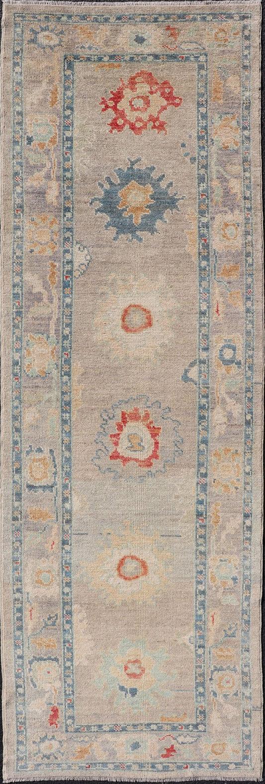Measures: 3'0 x 9'6 Modern Floral Oushak Runner in Multi Colors by Keivan Woven Arts. Keivan Woven Arts/rug AFG - 39458, country of origin / type: Afghanistan / Oushak. This traditional Oushak rug features a neutral color background of taupe ... - Keivan Woven ArtsAFG - 39458 - 18251Rug