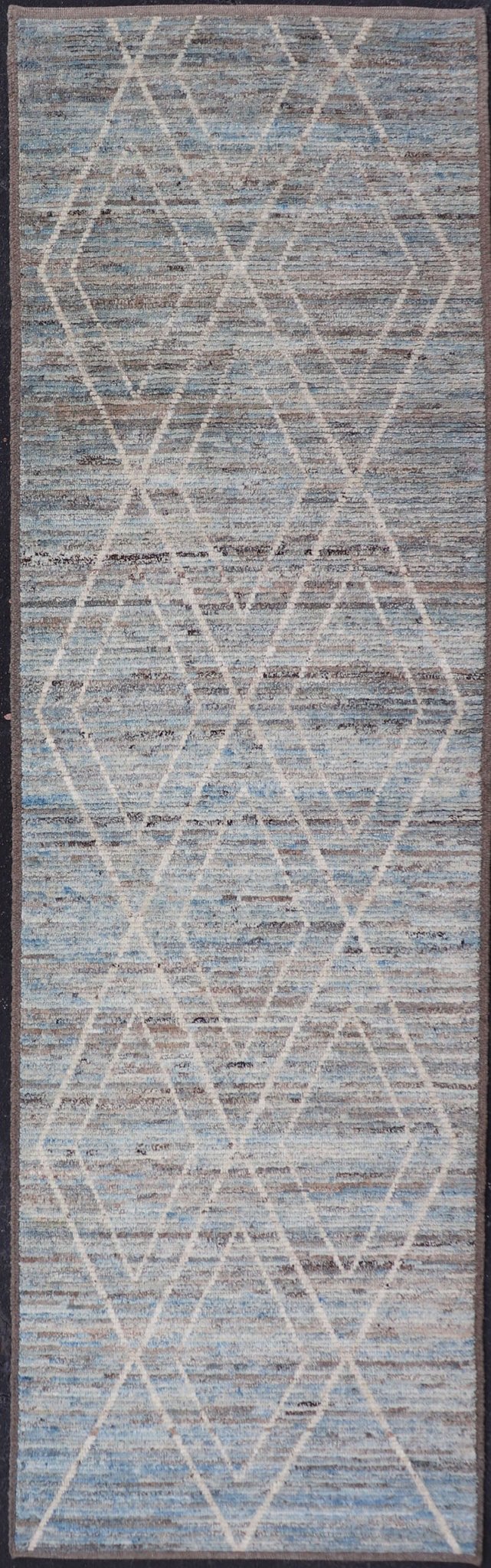 Measures: 3'2 x 11'0 Modern Runner with Traditional Design in Cream and Sky Blue by Keivan Woven Arts. rug AFG - 39459, country of origin / type: Afghanistan / Modern, condition: new. Keivan Woven Arts. This brand new rug features a Afghan tr... - Keivan Woven ArtsAFG - 39459 - 18377Rug