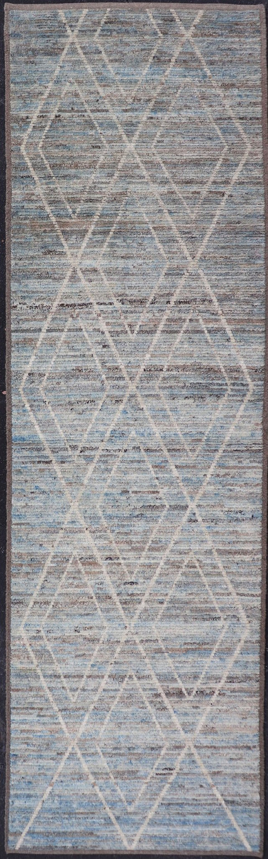 Measures: 3'2 x 11'0 Modern Runner with Traditional Design in Cream and Sky Blue by Keivan Woven Arts. rug AFG - 39459, country of origin / type: Afghanistan / Modern, condition: new. Keivan Woven Arts. This brand new rug features a Afghan tr... - Keivan Woven ArtsAFG - 39459 - 18377Rug