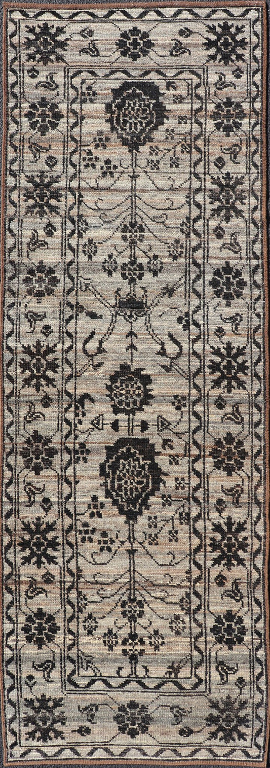Measures: 3'2 x 9'8 Oushak Designed Runner by Keivan Woven Arts in Wool with Sub - Geometric Design. Keivan Woven Arts; rug AFG - 39462, country of origin / type: Afghanistan / Modern Casual, circa Early - 21th century. This modern casual tribal ... - Keivan Woven ArtsAFG - 39462 - 18263Rug
