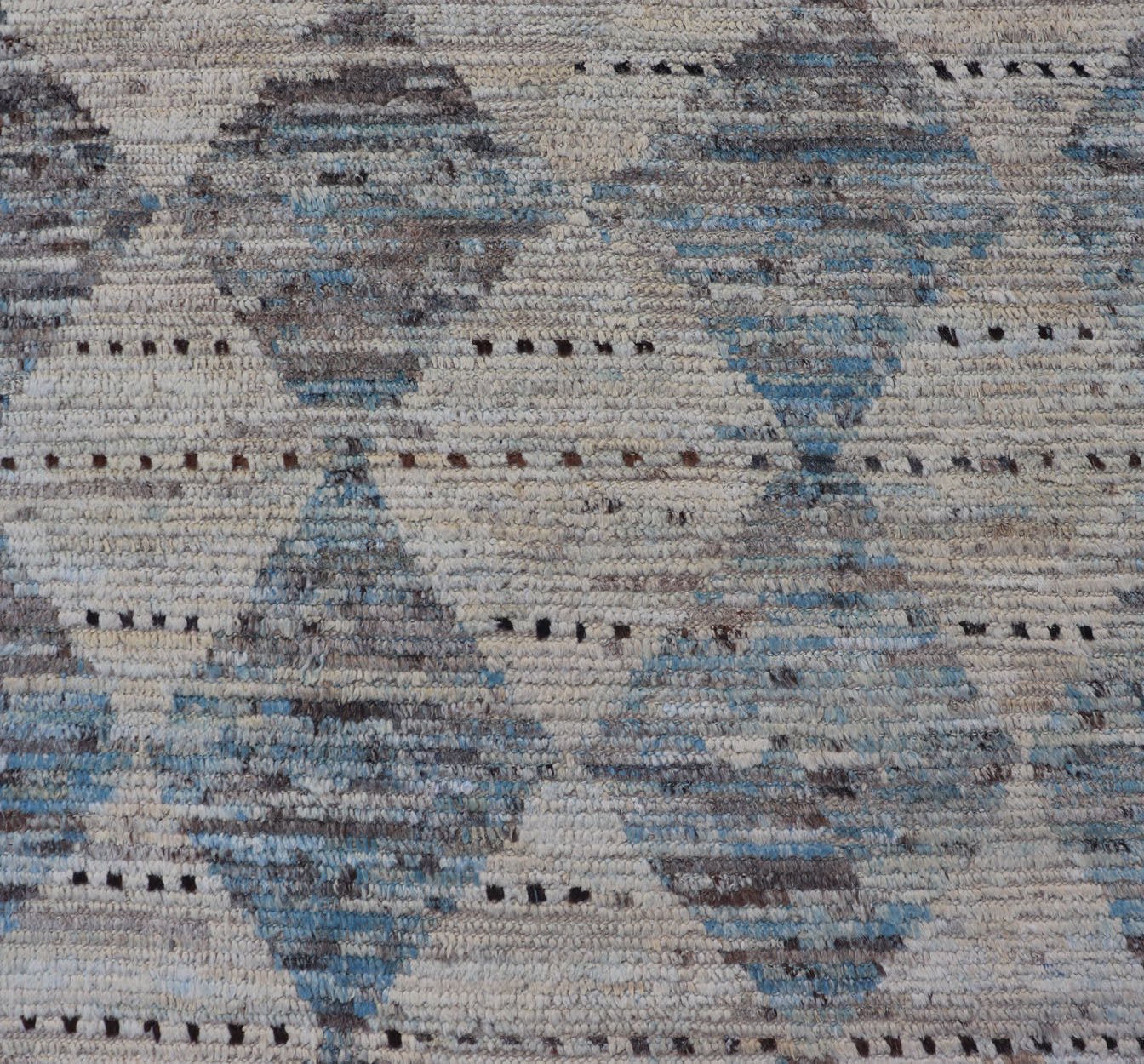 Measures: 3'1 x 7'10 Modern Tribal Runner by Keivan Woven Arts Diamond Design in Cream and Blue. Keivan Woven Arts, rug AFG - 39463, country of origin / type: Afghanistan / Modern Casual, circa Early - 21th Century. This modern casual tribal galler... - Keivan Woven ArtsAFG - 39463 - 18269Rug