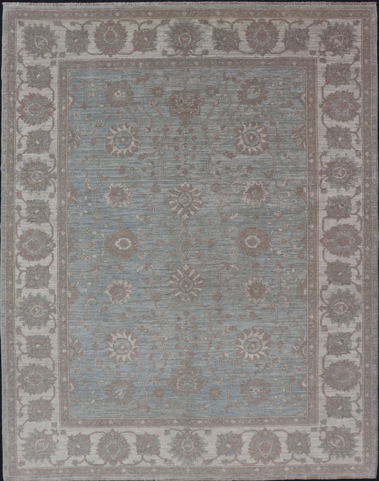 Measures: 5'9 x 7'9 Modern Oushak by Keivan Woven Arts With Floral Design on Green - Blue Field . Keivan Woven Arts/ rug /AFG - 39464, Country of Origin: Afghanistan Type: Oushak Design: Floral, All - Over, Arabesque - Floral 21st century. Modern d... - Keivan Woven ArtsAFG - 39464 - 18389Rug