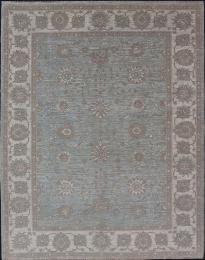 Measures: 5'9 x 7'9 Modern Oushak by Keivan Woven Arts With Floral Design on Green - Blue Field . Keivan Woven Arts/ rug /AFG - 39464, Country of Origin: Afghanistan Type: Oushak Design: Floral, All - Over, Arabesque - Floral 21st century. Modern d... - Keivan Woven ArtsAFG - 39464 - 18389Rug