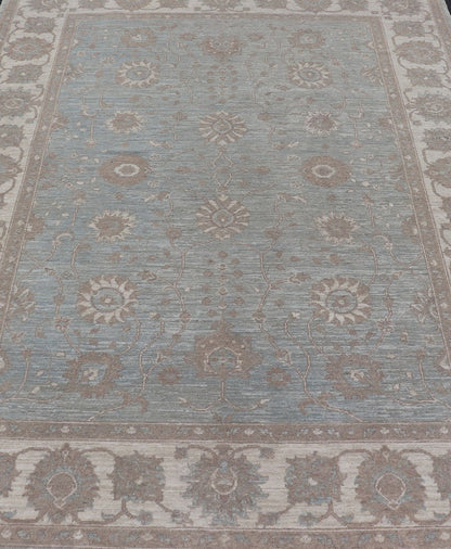 Measures: 5'9 x 7'9 Modern Oushak by Keivan Woven Arts With Floral Design on Green - Blue Field . Keivan Woven Arts/ rug /AFG - 39464, Country of Origin: Afghanistan Type: Oushak Design: Floral, All - Over, Arabesque - Floral 21st century. Modern d... - Keivan Woven ArtsAFG - 39464 - 18389Rug