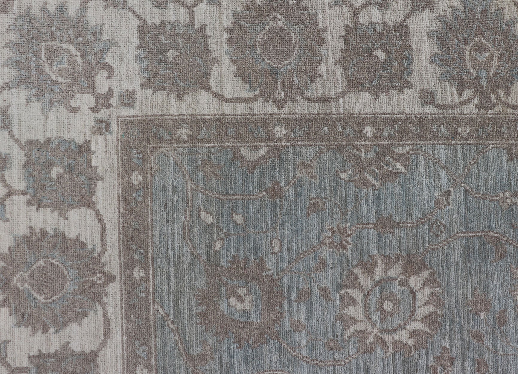 Measures: 5'9 x 7'9 Modern Oushak by Keivan Woven Arts With Floral Design on Green - Blue Field . Keivan Woven Arts/ rug /AFG - 39464, Country of Origin: Afghanistan Type: Oushak Design: Floral, All - Over, Arabesque - Floral 21st century. Modern d... - Keivan Woven ArtsAFG - 39464 - 18389Rug