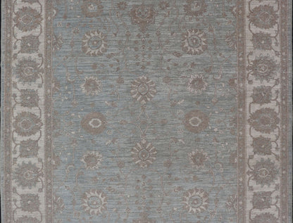 Measures: 5'9 x 7'9 Modern Oushak by Keivan Woven Arts With Floral Design on Green - Blue Field . Keivan Woven Arts/ rug /AFG - 39464, Country of Origin: Afghanistan Type: Oushak Design: Floral, All - Over, Arabesque - Floral 21st century. Modern d... - Keivan Woven ArtsAFG - 39464 - 18389Rug