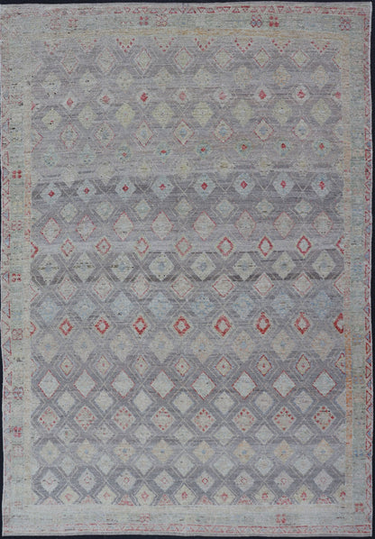 Measures: 6'4 x 9'6 Modern Afghan Tribal Rug by Keivan Woven Arts in Wool with Sub - Geometric Design. Modern Casual Tribal Rug, Keivan Woven Arts / rug AFG - 39465, country of origin / type: Afghanistan / Modern Casual, circa Early - 21th Century. ... - Keivan Woven ArtsAFG - 39465 - 18275Rug