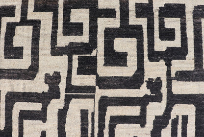 Measures: 8'3 x 9'7 Large Black and Ivory Abstract Modern Casual Rug by Keivan Woven Arts. Keivan Woven Arts; rug AFG - 39466 / Country of Origin: Afghanistan Type: Modern Casual Design: Abstract, Sub - Geometric, Minimalist. This oversized mod... - Keivan Woven ArtsAFG - 39466 - 18281Rug