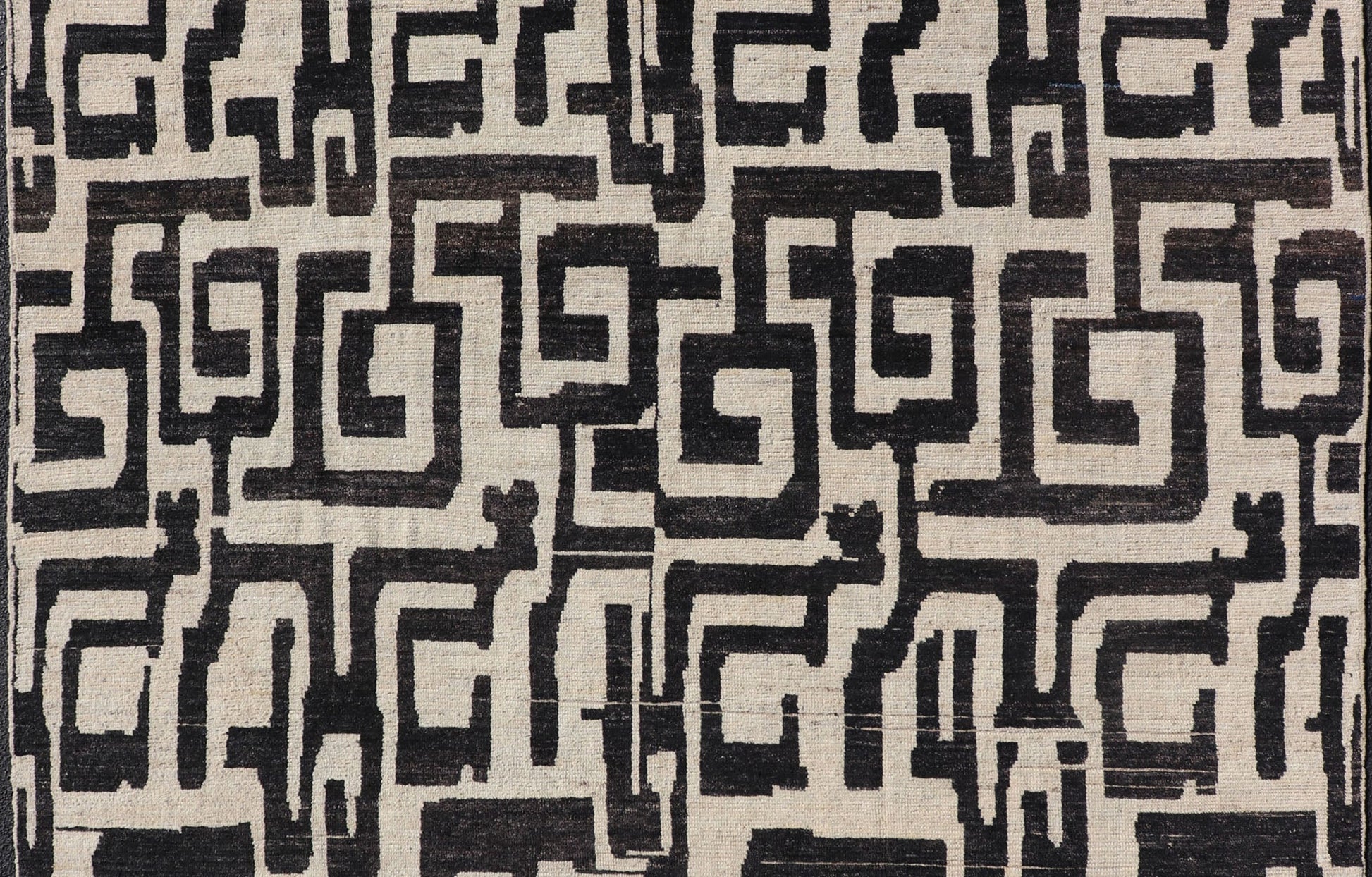 Measures: 8'3 x 9'7 Large Black and Ivory Abstract Modern Casual Rug by Keivan Woven Arts. Keivan Woven Arts; rug AFG - 39466 / Country of Origin: Afghanistan Type: Modern Casual Design: Abstract, Sub - Geometric, Minimalist. This oversized mod... - Keivan Woven ArtsAFG - 39466 - 18281Rug