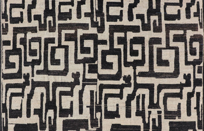 Measures: 8'3 x 9'7 Large Black and Ivory Abstract Modern Casual Rug by Keivan Woven Arts. Keivan Woven Arts; rug AFG - 39466 / Country of Origin: Afghanistan Type: Modern Casual Design: Abstract, Sub - Geometric, Minimalist. This oversized mod... - Keivan Woven ArtsAFG - 39466 - 18281Rug