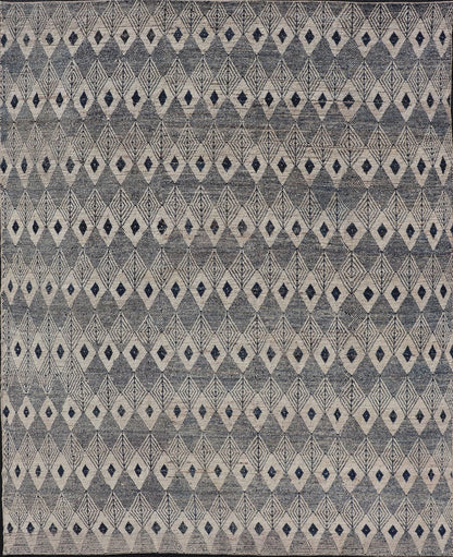 Keivan Woven Arts Large modern diamond Design rug in Navy, Blue and off white. Measures: 10'6 x 13'0 Keivan Woven Arts modern rug with diamond pattern in Navy and off white, modern rug by Keivan woven arts in diamond design Keivan... - Keivan Woven ArtsAFG - 39491 - 18317Rug