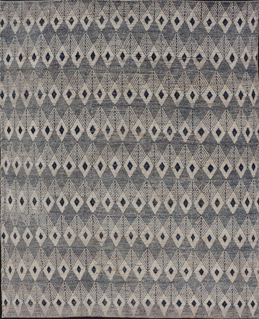 Keivan Woven Arts Large modern diamond Design rug in Navy, Blue and off white. Measures: 10'6 x 13'0 Keivan Woven Arts modern rug with diamond pattern in Navy and off white, modern rug by Keivan woven arts in diamond design Keivan... - Keivan Woven ArtsAFG - 39491 - 18317Rug