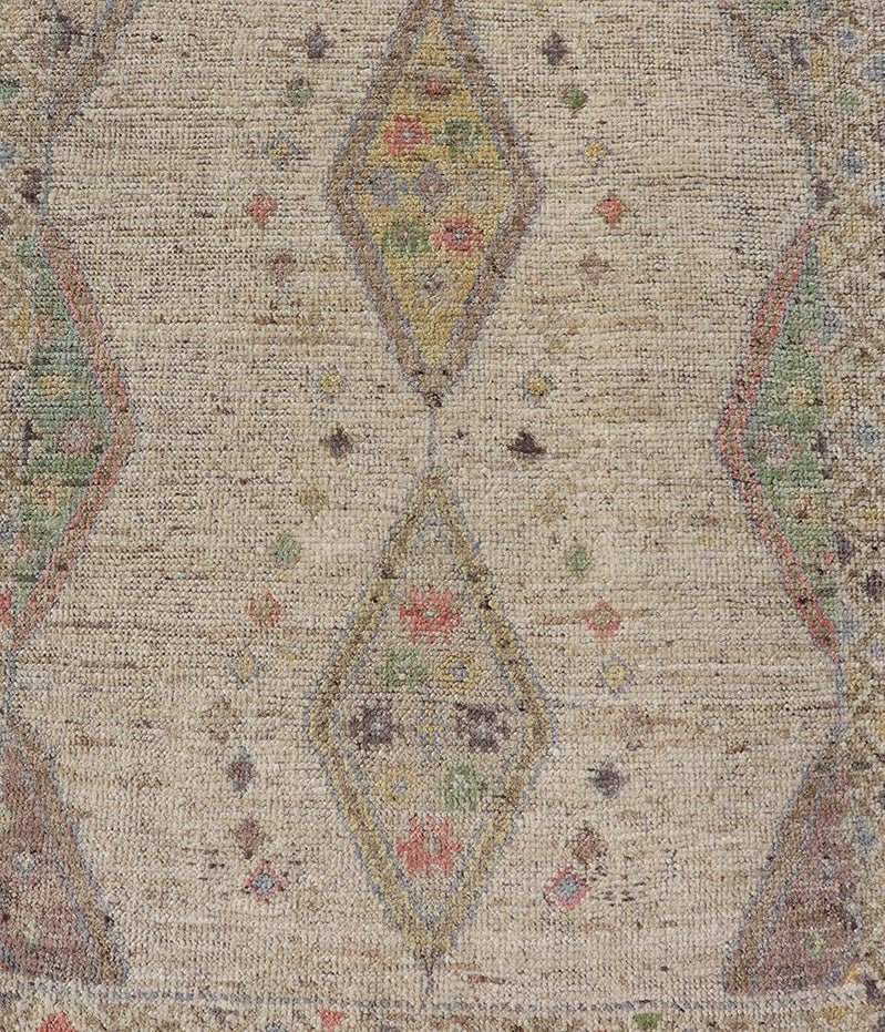 Modern Hand - Knotted Runner with Sub - Geometric Diamond Design in Wool This modern casual tribal rug has been hand - knotted in wool. The rug features a modern sub - geometric diamond design, rendered in multicolor, and enclosed within a complemen... - Keivan Woven ArtsAFG - 39502 - 19754Rug
