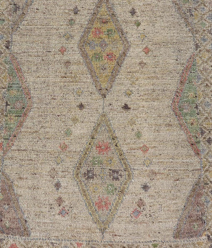 Modern Hand - Knotted Runner with Sub - Geometric Diamond Design in Wool This modern casual tribal rug has been hand - knotted in wool. The rug features a modern sub - geometric diamond design, rendered in multicolor, and enclosed within a complemen... - Keivan Woven ArtsAFG - 39502 - 19754Rug