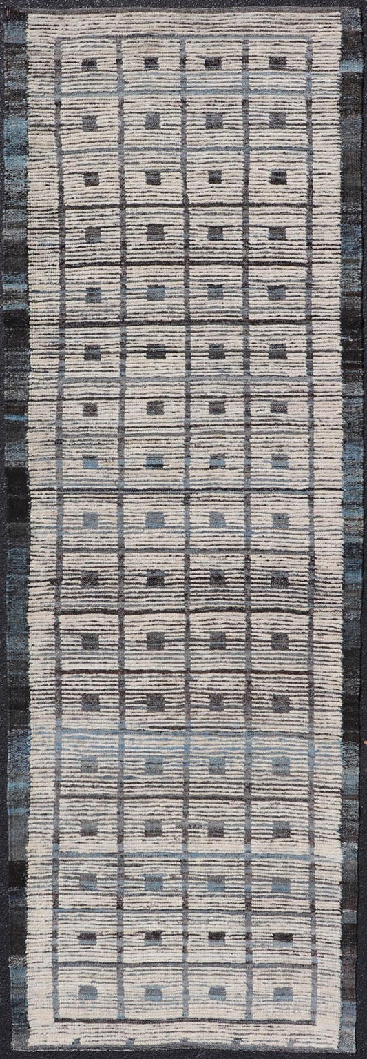 Modern Hand - Knotted Afghani Runner in Wool with All - Over Geometric Cube Design This modern casual tribal rug has been hand - knotted. The rug features a modern all - over geometric cube design, rendered in blue, charcoal, brown and gray; making thi... - Keivan Woven ArtsAFG - 39515 - 19538Rug