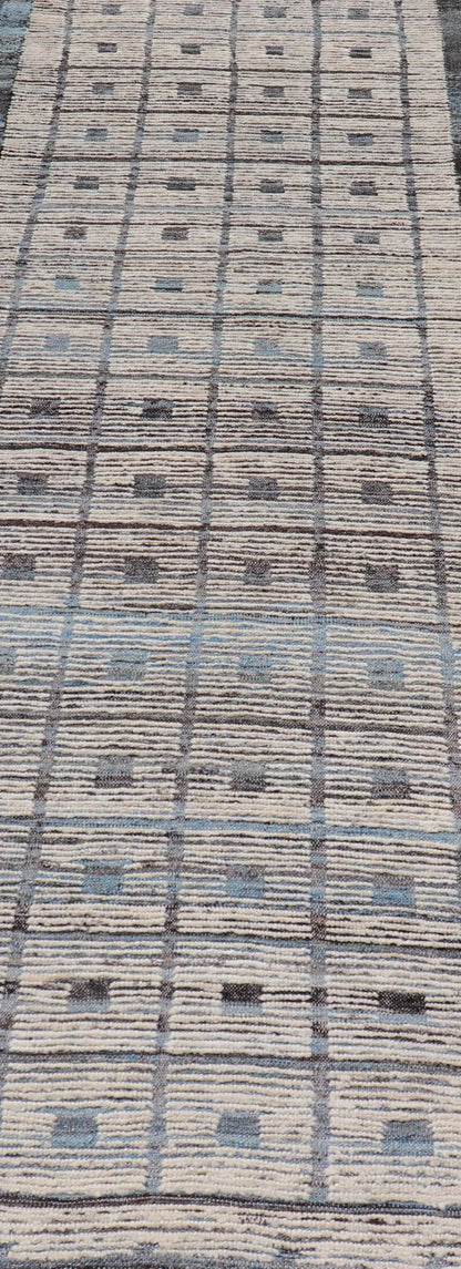 Modern Hand - Knotted Afghani Runner in Wool with All - Over Geometric Cube Design This modern casual tribal rug has been hand - knotted. The rug features a modern all - over geometric cube design, rendered in blue, charcoal, brown and gray; making thi... - Keivan Woven ArtsAFG - 39515 - 19538Rug