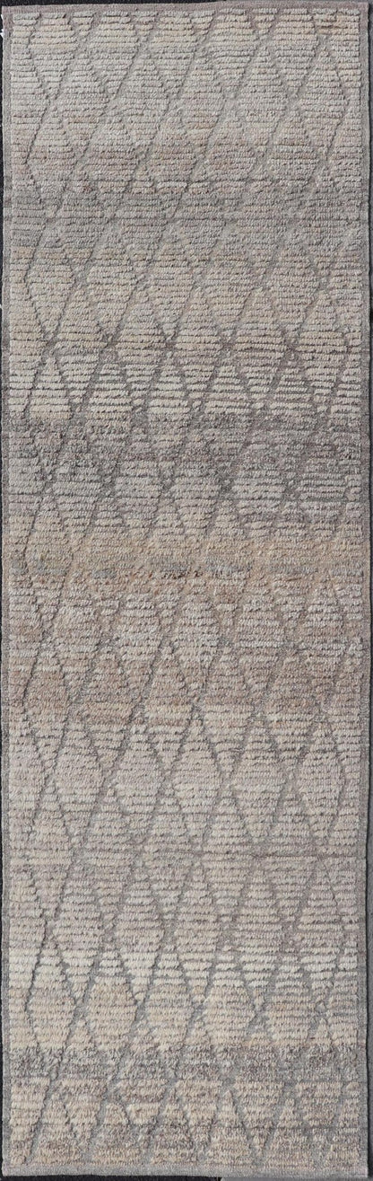 Modern Hand - Knotted Moroccan Rug with Diamond Design in Gray and Neutral Tones This modern casual tribal rug has been hand - knotted in wool. The rug features a modern geometric diamond design, rendered in gray and neutral tones, making this rug ... - Keivan Woven ArtsAFG - 39540 - 19760Rug