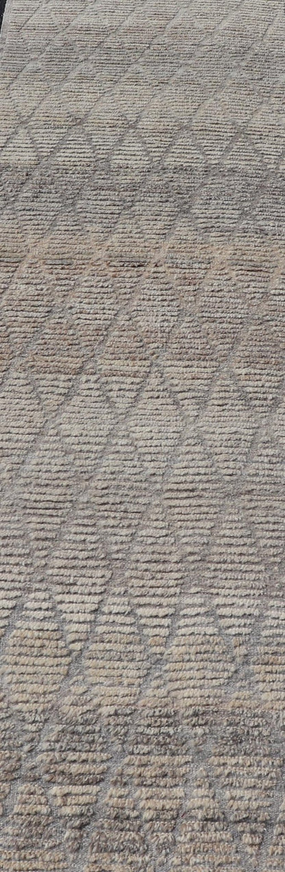 Modern Hand - Knotted Moroccan Rug with Diamond Design in Gray and Neutral Tones This modern casual tribal rug has been hand - knotted in wool. The rug features a modern geometric diamond design, rendered in gray and neutral tones, making this rug ... - Keivan Woven ArtsAFG - 39540 - 19760Rug