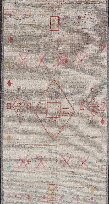 Modern Hand - Knotted Runner in Wool with Sub - Geometric Design in Multicolor This modern casual tribal rug has been hand - knotted. The rug features a modern sub - geometric diamond design, replete with various motifs in multicolor, making this rug a... - Keivan Woven ArtsAFG - 39544 - 19544Rug