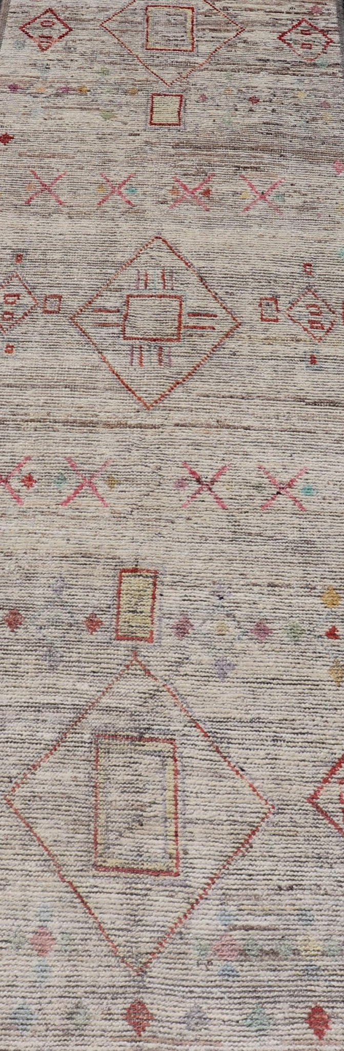 Modern Hand - Knotted Runner in Wool with Sub - Geometric Design in Multicolor This modern casual tribal rug has been hand - knotted. The rug features a modern sub - geometric diamond design, replete with various motifs in multicolor, making this rug a... - Keivan Woven ArtsAFG - 39544 - 19544Rug