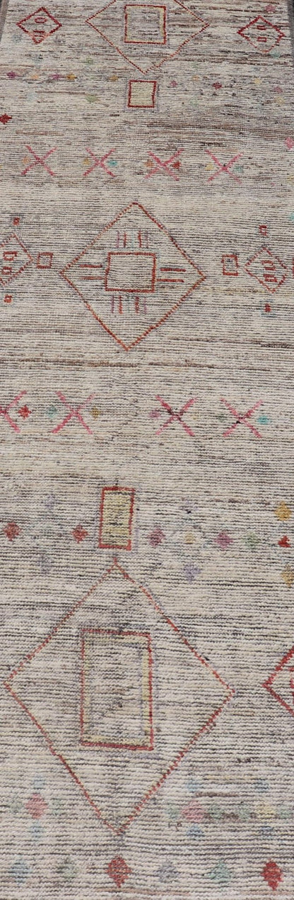 Modern Hand - Knotted Runner in Wool with Sub - Geometric Design in Multicolor This modern casual tribal rug has been hand - knotted. The rug features a modern sub - geometric diamond design, replete with various motifs in multicolor, making this rug a... - Keivan Woven ArtsAFG - 39544 - 19544Rug