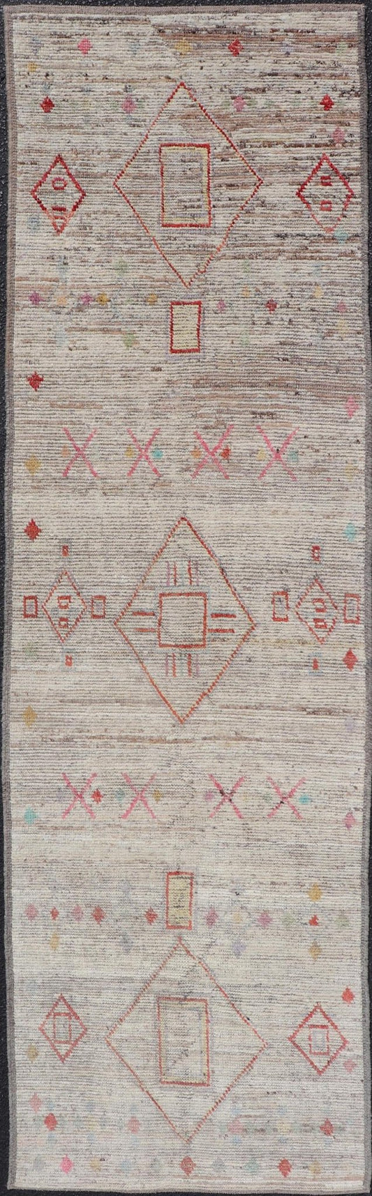 Modern Hand - Knotted Runner in Wool with Sub - Geometric Design in Multicolor This modern casual tribal rug has been hand - knotted. The rug features a modern sub - geometric diamond design, replete with various motifs in multicolor, making this rug a... - Keivan Woven ArtsAFG - 39544 - 19544