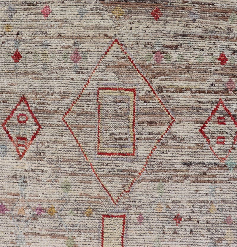 Modern Hand - Knotted Runner in Wool with Sub - Geometric Design in Multicolor This modern casual tribal rug has been hand - knotted. The rug features a modern sub - geometric diamond design, replete with various motifs in multicolor, making this rug a... - Keivan Woven ArtsAFG - 39544 - 19544Rug
