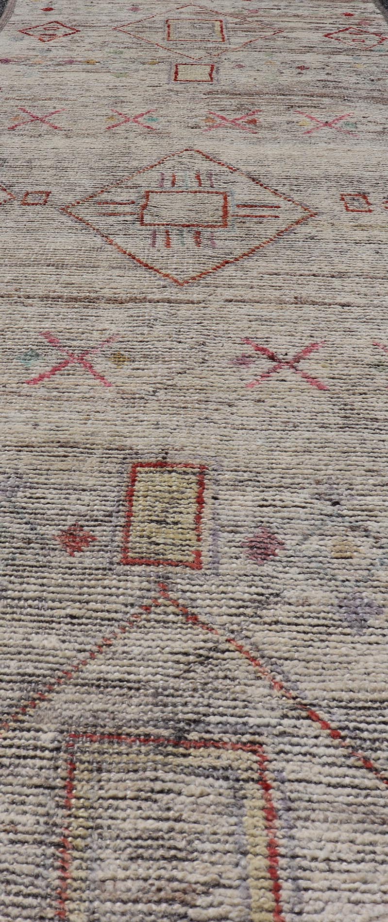 Modern Hand - Knotted Runner in Wool with Sub - Geometric Design in Multicolor This modern casual tribal rug has been hand - knotted. The rug features a modern sub - geometric diamond design, replete with various motifs in multicolor, making this rug a... - Keivan Woven ArtsAFG - 39544 - 19544Rug