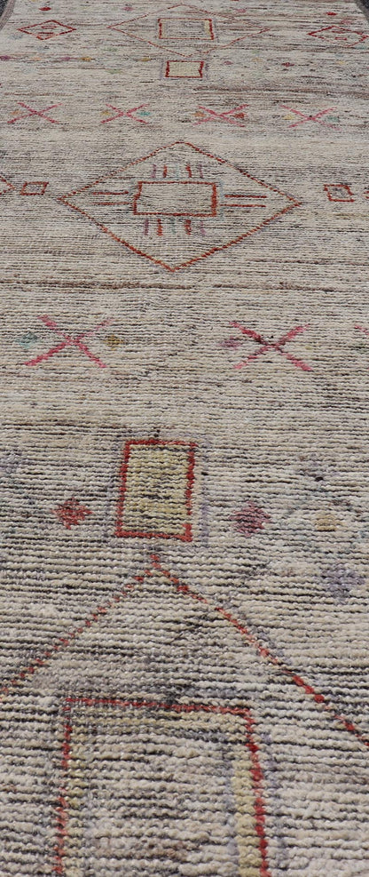 Modern Hand - Knotted Runner in Wool with Sub - Geometric Design in Multicolor This modern casual tribal rug has been hand - knotted. The rug features a modern sub - geometric diamond design, replete with various motifs in multicolor, making this rug a... - Keivan Woven ArtsAFG - 39544 - 19544Rug