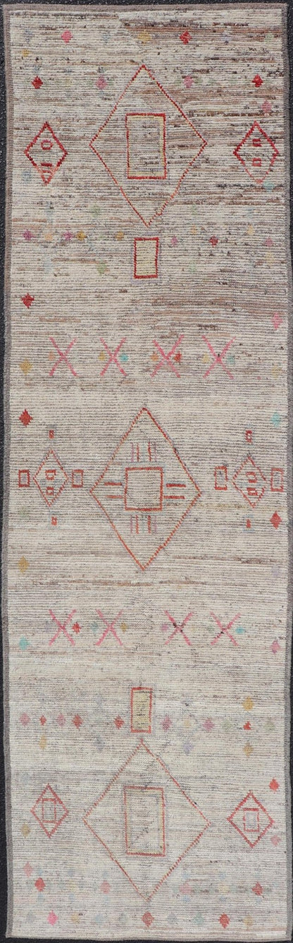 Modern Hand - Knotted Runner in Wool with Sub - Geometric Design in Multicolor This modern casual tribal rug has been hand - knotted. The rug features a modern sub - geometric diamond design, replete with various motifs in multicolor, making this rug a... - Keivan Woven ArtsAFG - 39544 - 19544Rug