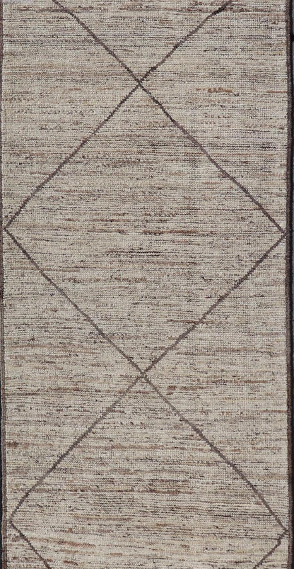Modern Hand - Knotted Moroccan Runner in Wool with Diamond Design in Earthy Tones Measures: 2'11 x 13'2 This modern casual tribal Moroccan runner has been hand - knotted in wool. The rug features a modern geometric diamond design, rendered i... - Keivan Woven ArtsAFG - 39553 - 19766Rug