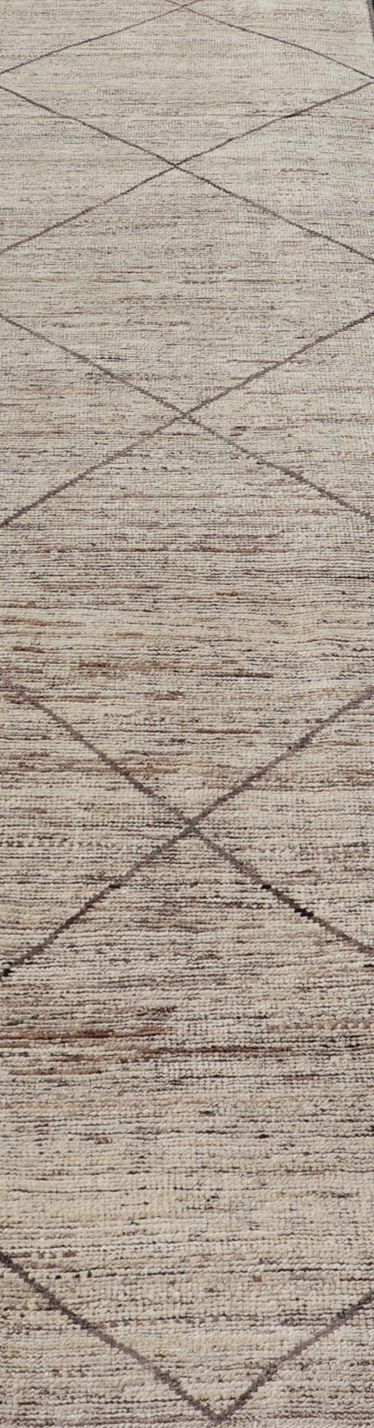 Modern Hand - Knotted Moroccan Runner in Wool with Diamond Design in Earthy Tones Measures: 2'11 x 13'2 This modern casual tribal Moroccan runner has been hand - knotted in wool. The rug features a modern geometric diamond design, rendered i... - Keivan Woven ArtsAFG - 39553 - 19766Rug