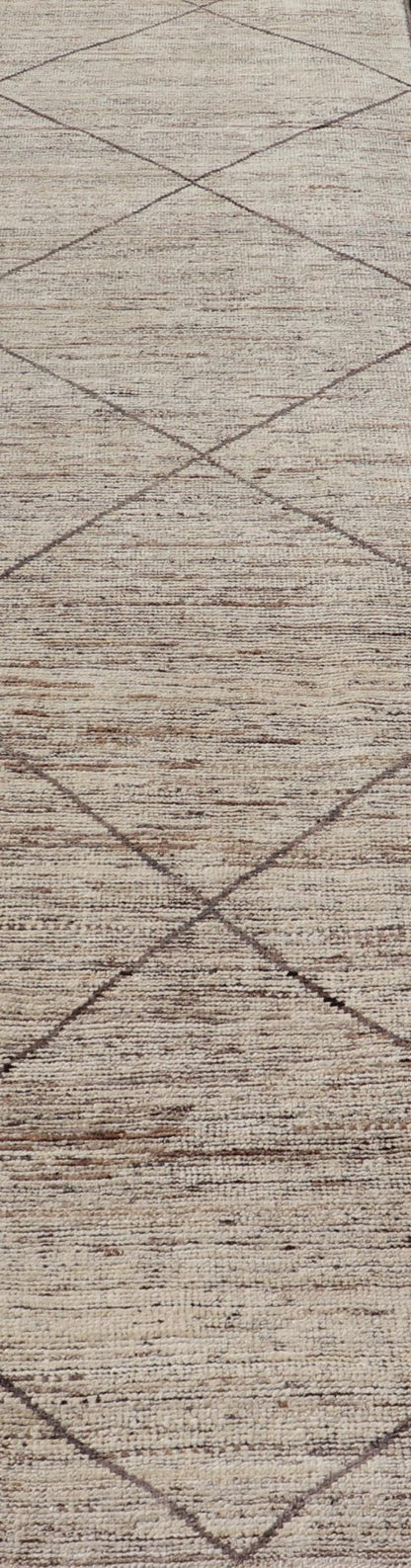 Modern Hand - Knotted Moroccan Runner in Wool with Diamond Design in Earthy Tones Measures: 2'11 x 13'2 This modern casual tribal Moroccan runner has been hand - knotted in wool. The rug features a modern geometric diamond design, rendered i... - Keivan Woven ArtsAFG - 39553 - 19766Rug