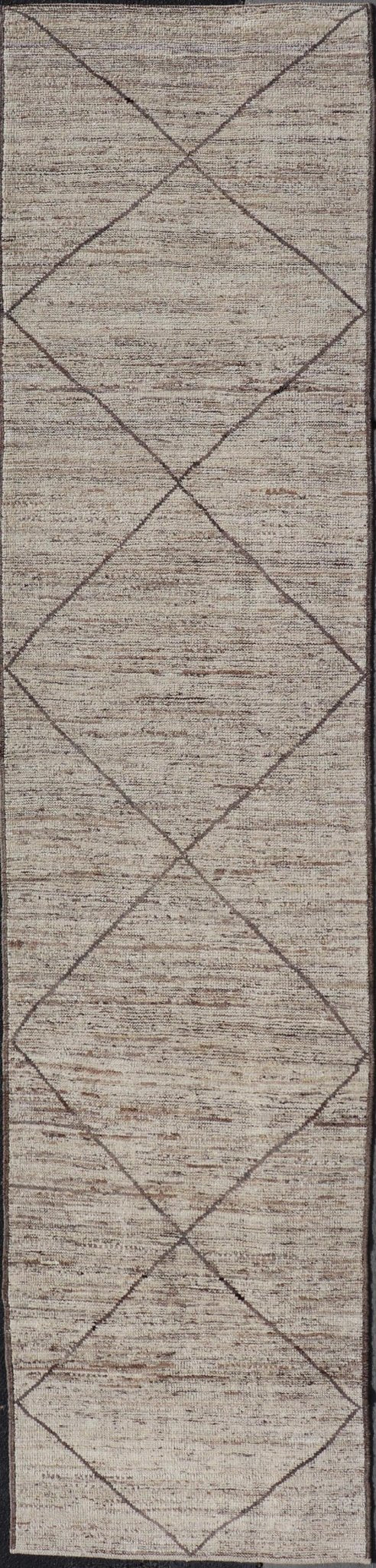 Modern Hand - Knotted Moroccan Runner in Wool with Diamond Design in Earthy Tones Measures: 2'11 x 13'2 This modern casual tribal Moroccan runner has been hand - knotted in wool. The rug features a modern geometric diamond design, rendered i... - Keivan Woven ArtsAFG - 39553 - 19766Rug
