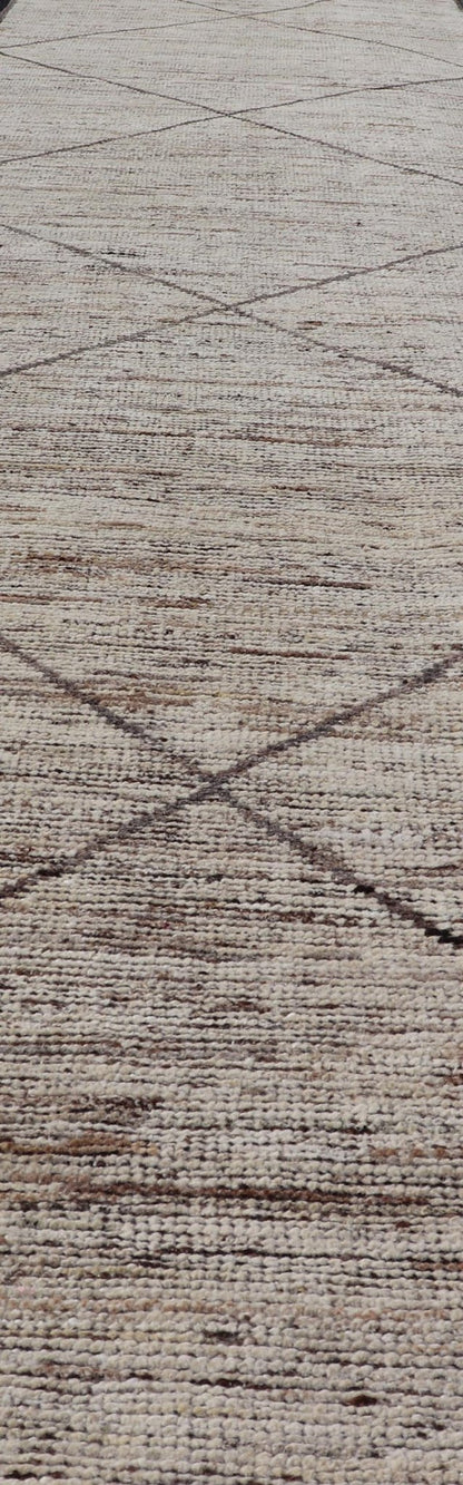 Modern Hand - Knotted Moroccan Runner in Wool with Diamond Design in Earthy Tones Measures: 2'11 x 13'2 This modern casual tribal Moroccan runner has been hand - knotted in wool. The rug features a modern geometric diamond design, rendered i... - Keivan Woven ArtsAFG - 39553 - 19766Rug